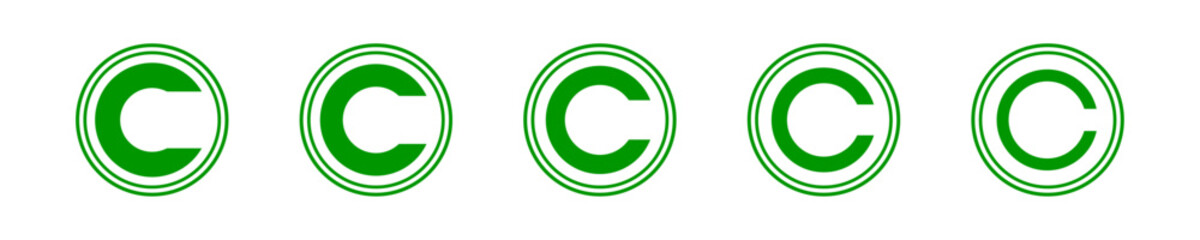 Copyright symbol shape. icon set. protection C mark vector icons in blue color style