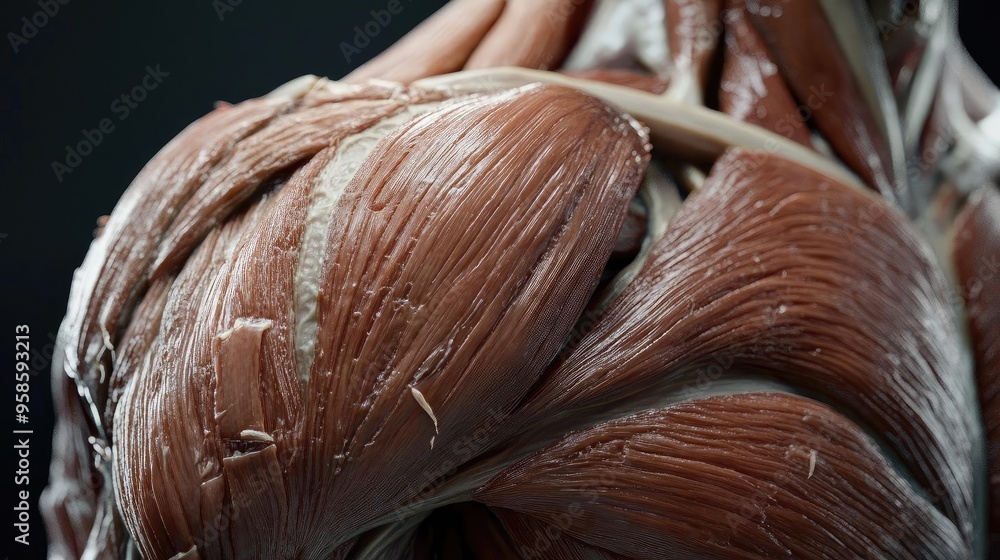 Poster detailed close-up of human muscle structure, showcasing the intricate texture and complexity of musc