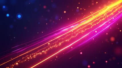Obraz premium Futuristic Abstract Scene with Radiant Neon Light Rays and Glowing Orbs