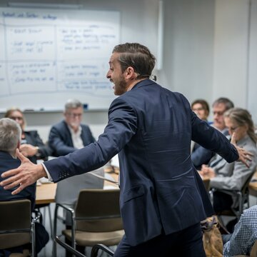 Candid Photo of a Meeting Room with a Speaker