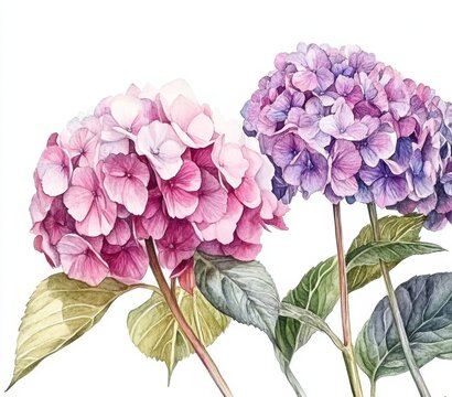 watercolor pink and purple hydrangea flowers clip art preview
