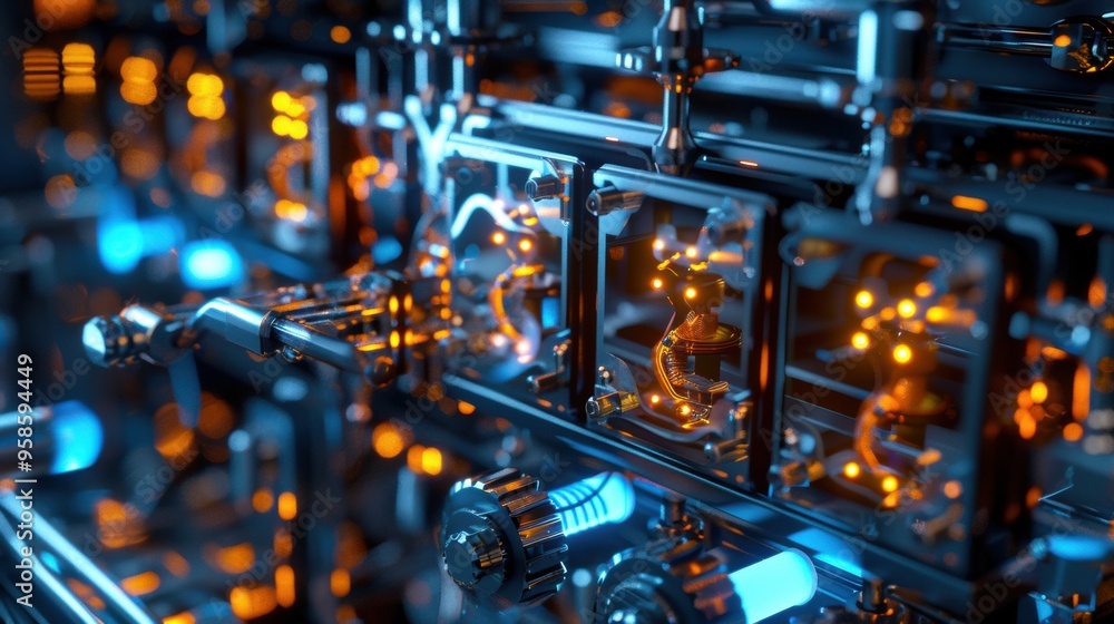 Poster complex technological circuit board with illuminated interfaces