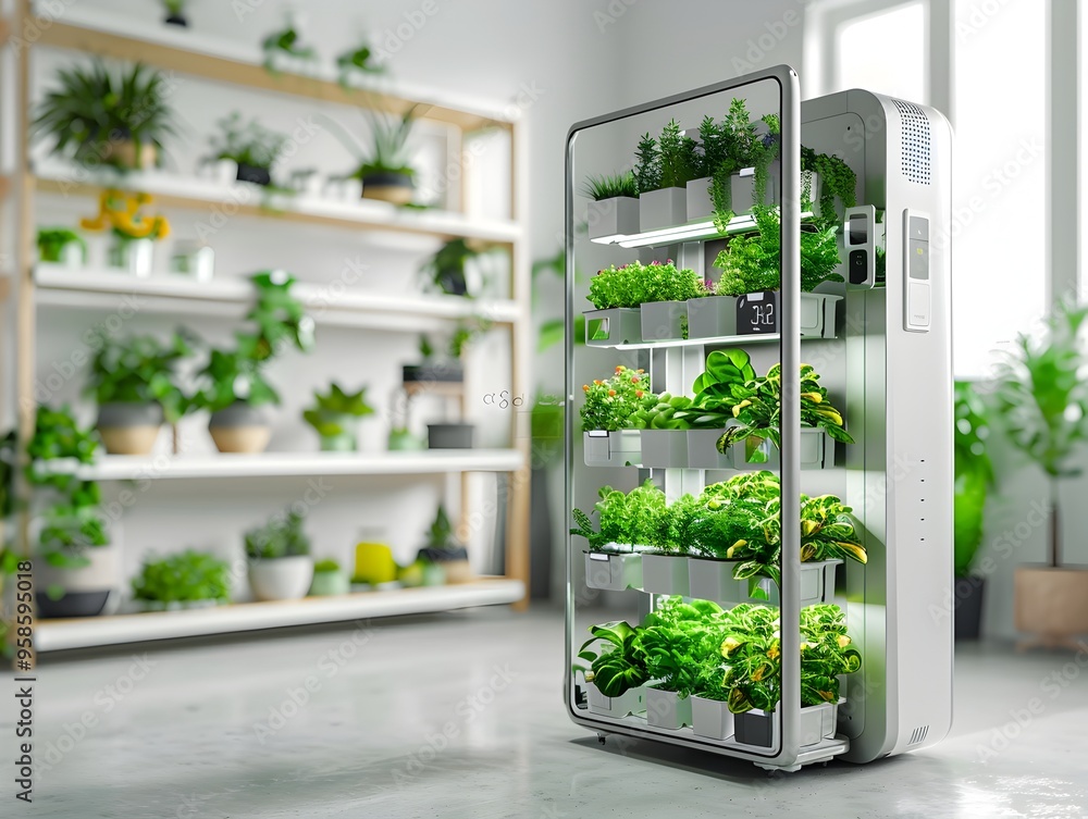 Poster smart home with automated vertical farming system controlled via smartphone