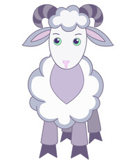 Ram, cute lamb in children's style - vector full color picture. Sheep in soft pastel colors	
