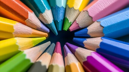 Vibrant Colored Pencils Arranged in a Circular Pattern for Creative Expression