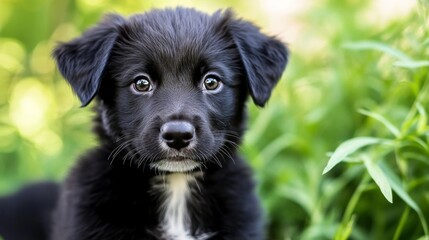 Adorable Black Puppy in Nature