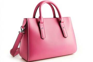 Women's luxury handbag, Bold pink handbag purse, leather bag isolated on white background, simple and unique handbag ideas. Generative Ai
