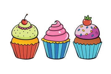 Set of different types of cup cake vector illustration on white background