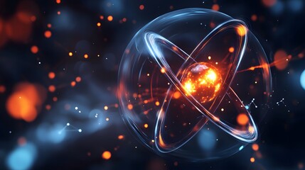 30. Abstract close-up of a radioactive atom with glowing molecular interactions