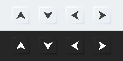 Arrow sign icon. Up down left right sign. A set of square buttons with symbols. 3D icon in trendy neumorphism style for apps and websites. UI UX elements. Vector illustration.