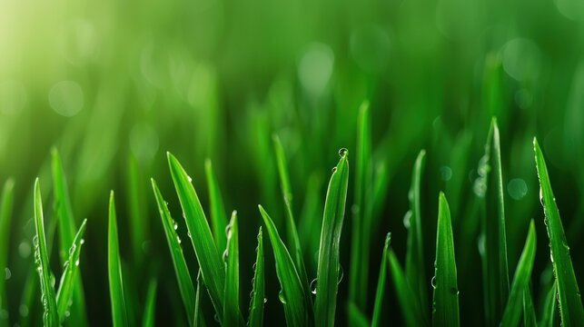 Morning dew on fresh green grass, symbolizing the freshness of a new start