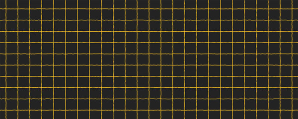 Abstract dark background with yellow checkered pattern. Jagged doodle hand drawn lines, notebook sheet, lined paper. Vertical and horizontal crosshatch.