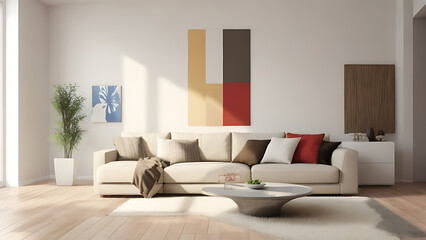 A modern living room features sleek lines, chic furnishings, minimal decor, and bright, elegant accents.