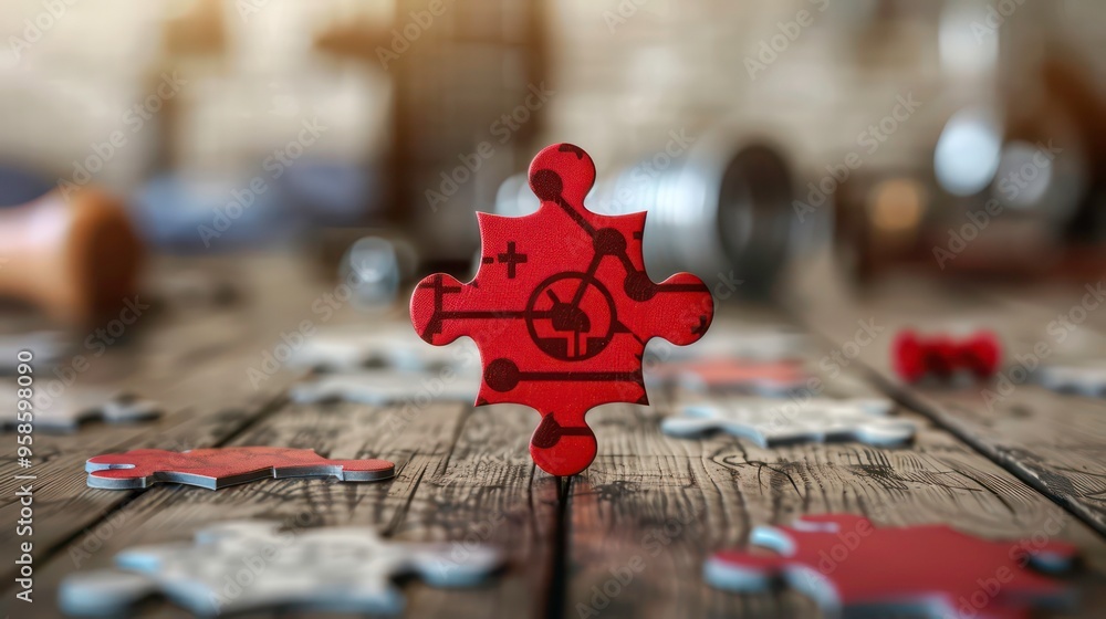Aufkleber a single red puzzle piece with a circuit board design stands out from the rest of the white puzzle p