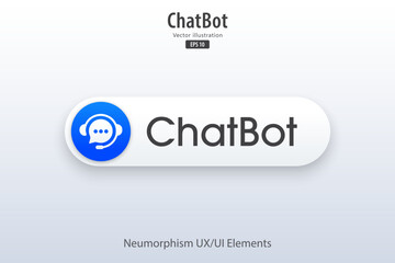 Chatbot button. Support service by AI. 3D button element design for apps, websites, interfaces, and mobile apps. UI UX. Artificial intelligence technology. Vector illustration.