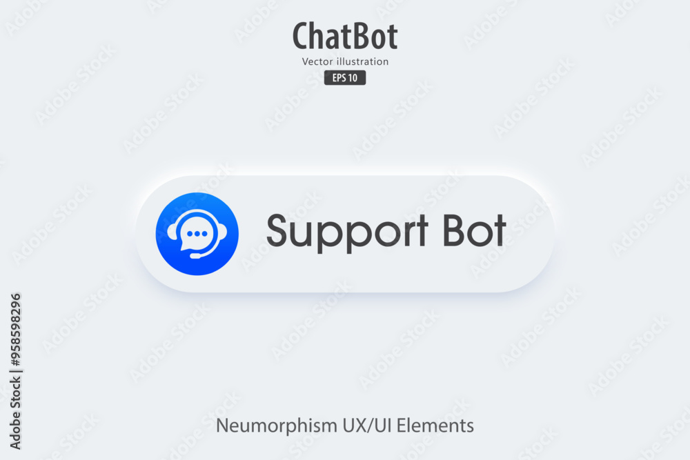 Aufkleber Chatbot button. Support service by AI. 3D button element design for apps, websites, interfaces, and mobile apps. UI UX. Artificial intelligence technology. Vector illustration.