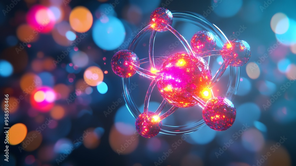 Poster 31. detailed sci-fi visual of a toxic atom with radiant, dynamic molecular structures