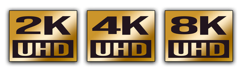 Golden 2k 4k 8k ultra hd screen resolution badge icon design