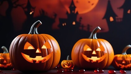 banner dripping blood orange halloween background ghosts pumpkins