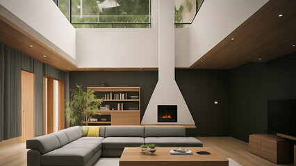 A modern living room features sleek lines, chic furnishings, minimal decor, and bright, elegant accents.