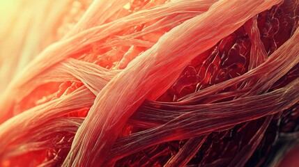 Close-up of intricate muscle fibers showcasing detailed textures in warm hues, ideal for health and fitness themes.