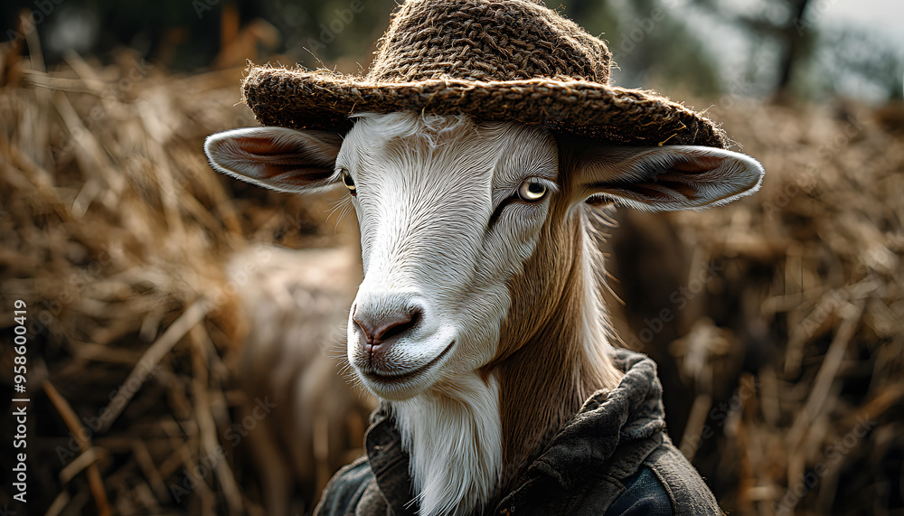 Poster goat in a hat