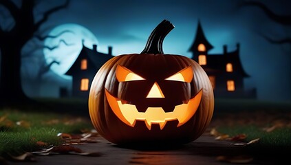 halloween poster featuring scary pumpkin house fantastic background generated ai