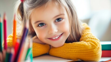 Smiling Girl with Colored Pencils