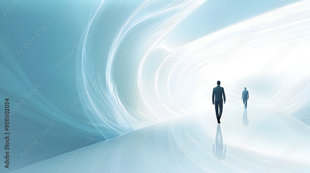 Poster surreal futuristic digital corridor with flowing energy and abstract patterns