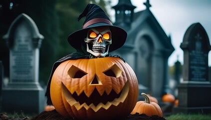 pumpkin zombie rising graveyard cemetery