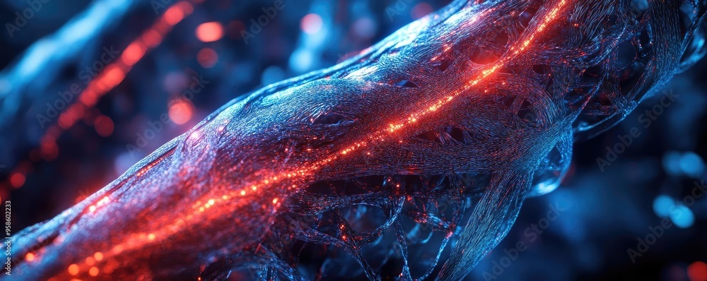 Poster vibrant abstract representation of glowing lines and intricate patterns in a digital space, evoking 