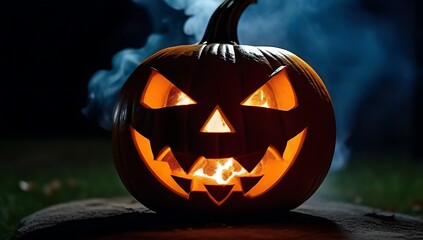 Fototapeta premium terrifying face illuminated smoke fire