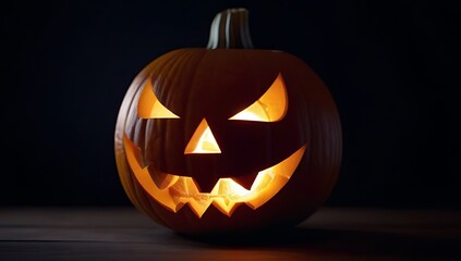 traditional halloween symbol carved pumpkin transformed glowing
