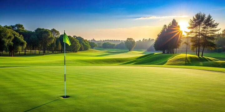 golf ball, golf course, flagstick, golf, nature, hole, recreation, competition, putt, summer, sport, grass, leisure, Putting green with a flagstick on a perfectly manicured golf course