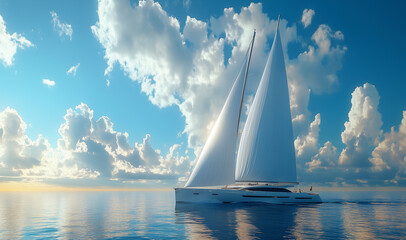 big sailing yacht boat driving thru the ocean on a sunny day