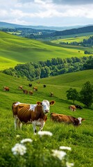 Naklejka premium Idyllic Rural Landscape With Grazing Cows