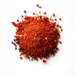 Ground Chili Powder with Crushed Red Peppers on White Background