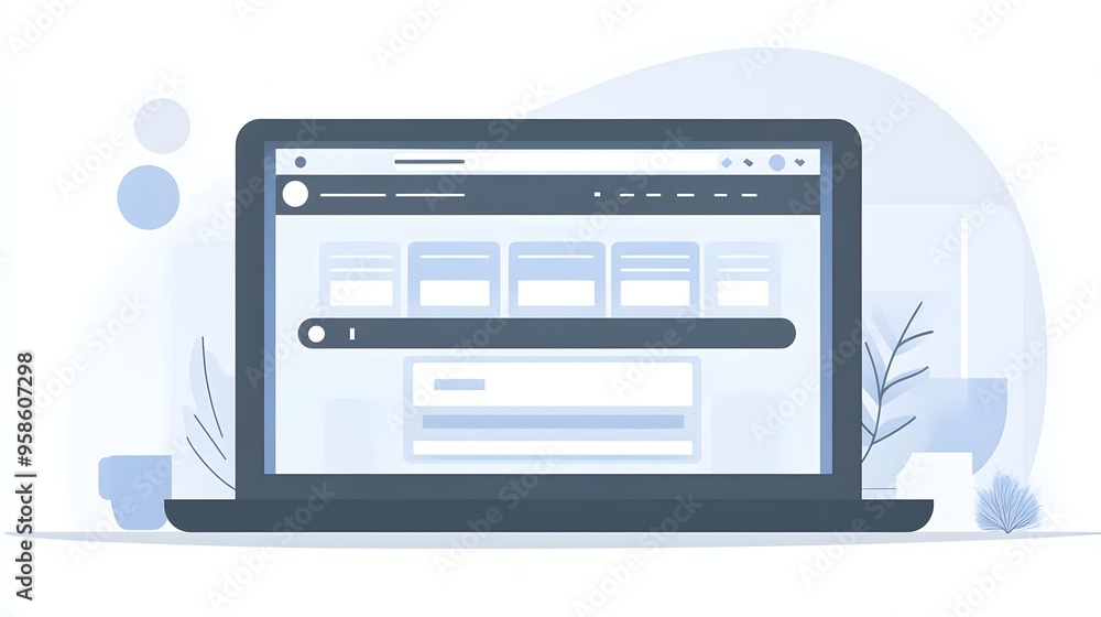 Poster modern digital workspace with laptop and web browser on screen