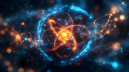 Obraz premium 18. Radiant toxic atom surrounded by intricate, glowing molecular chains