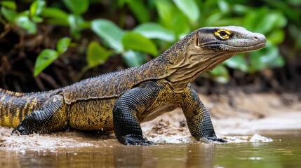 Obraz premium Komodo Dragon in Shallow Water