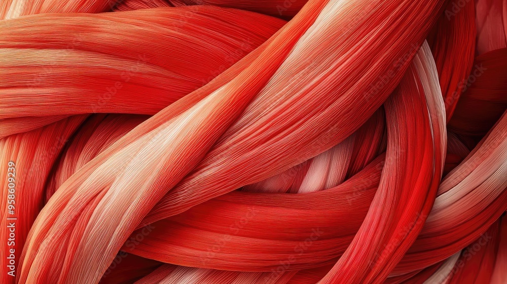 Aufkleber abstract art showcasing intertwined red fibers, creating a dynamic texture and vibrant visual appeal