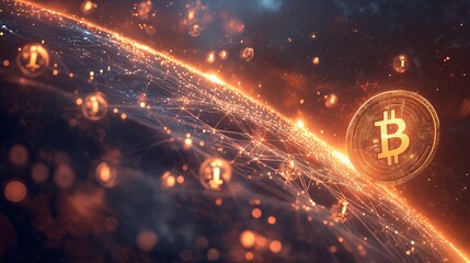 A digital currency globe conveying the global network of interconnected financial systems in a cosmic setting