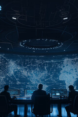 Vertical image of Command Center with Human and AI Teamwork - Blue Theme