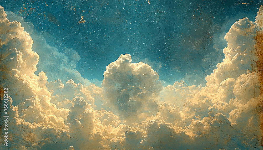 Canvas Prints bright sky, fluffy clouds, shiny stars at night generated by ai