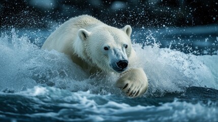 Polar Bear Plunging Through Icy Waters