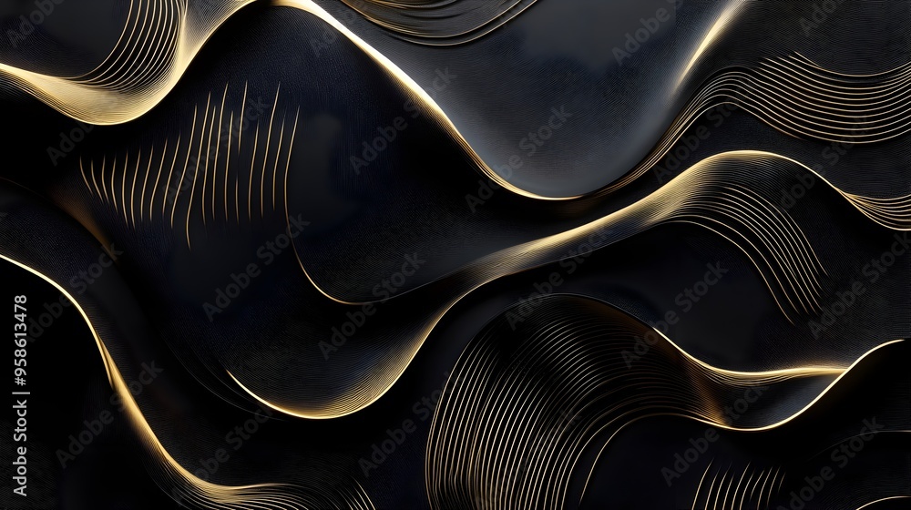 Poster elegant abstract 3d curves and waves in shimmering metallic tones