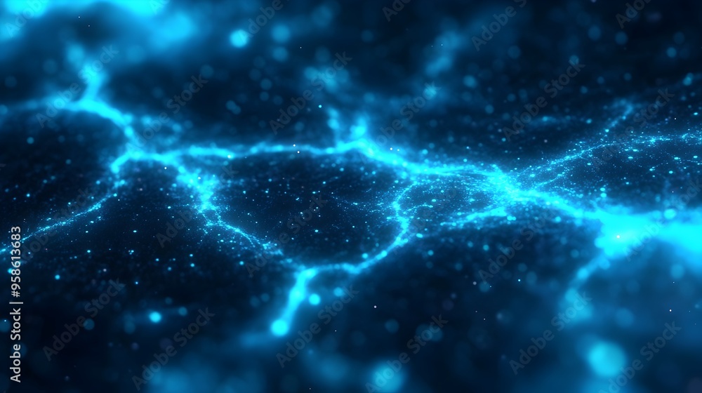 Aufkleber mesmerizing glowing electric blue digital abstract background with futuristic particle network