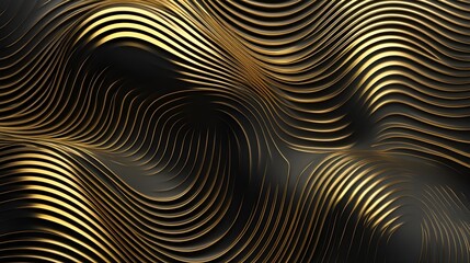 Mesmerizing Abstract Metallic Waves and Curves in Shimmering Gold and Black Tones