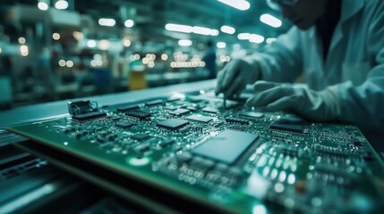 Obraz premium Circuit Board Assembly in a Factory