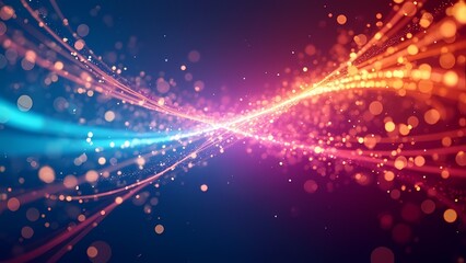 Obraz premium Dynamic Abstract Composition with Radiant Neon Light Rays and Bokeh Effects